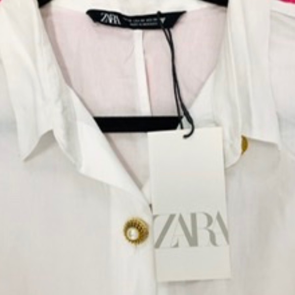 ZARA Cotton Button Down Dress Shirt, Oversized XS, NWT - Picture 4 of 9